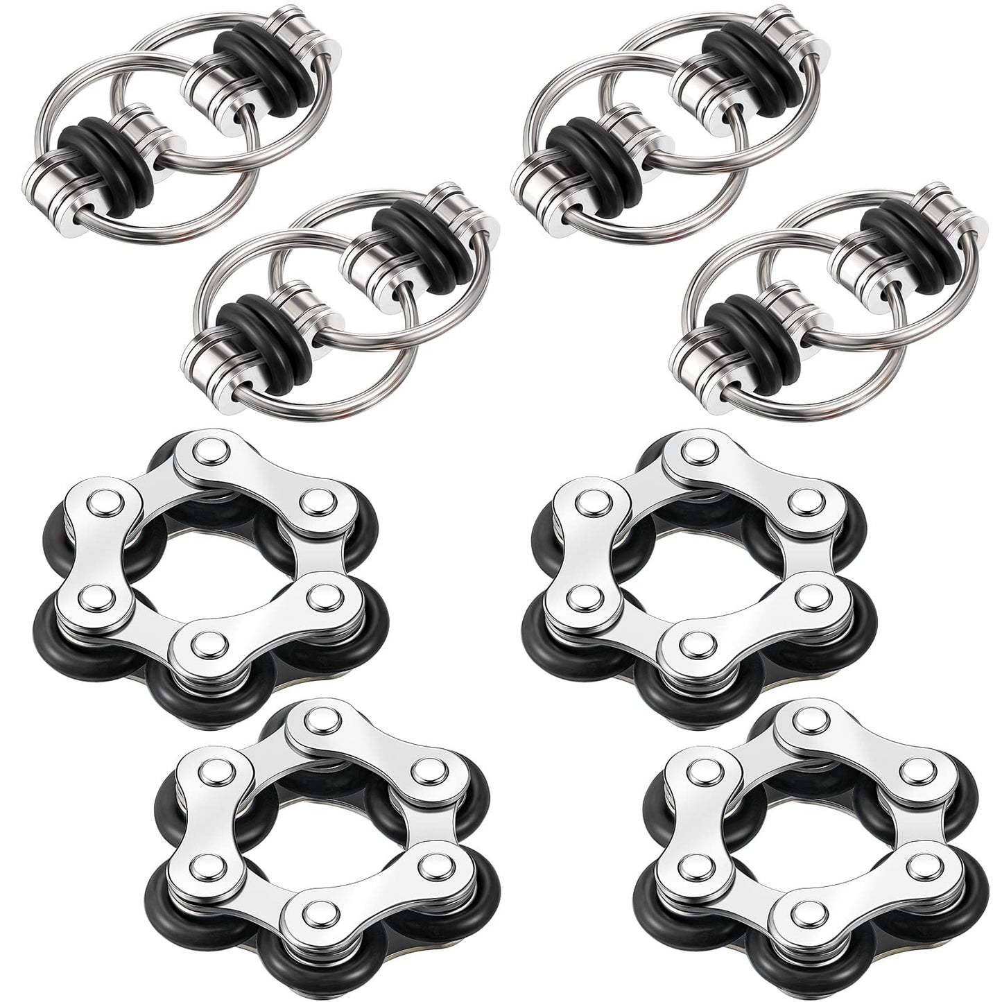 Hicarer 8-Piece Fidget Toys Set – 4 Flippy Roller Chains & 4 Six-Roller Chains, Portable Stress Relief for Adults