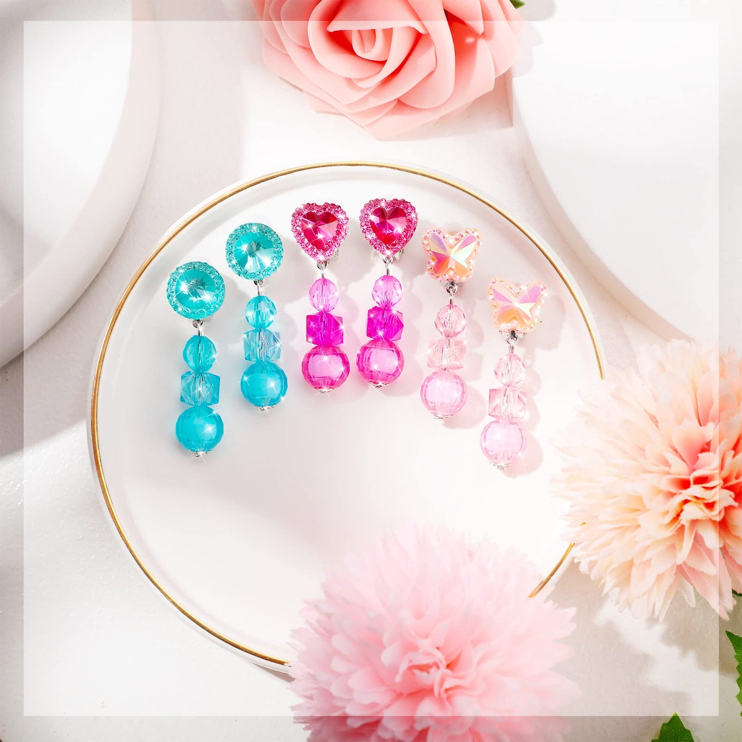 Hicarer 9 Pairs Girls Clip-On Earrings – Pretend Princess Jewelry Set in Bright Colors
