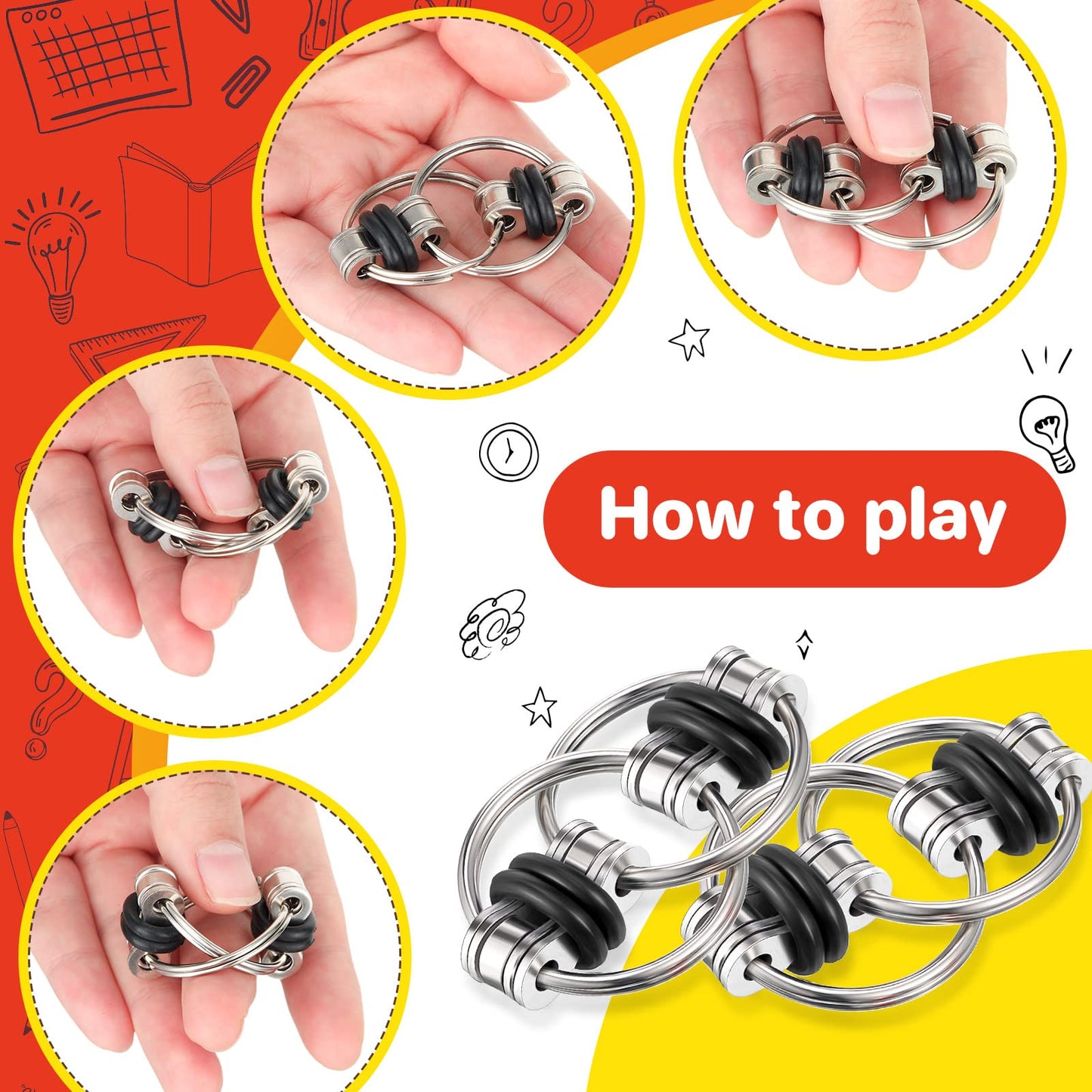 Hicarer 8-Piece Fidget Toys Set – 4 Flippy Roller Chains & 4 Six-Roller Chains, Portable Stress Relief for Adults