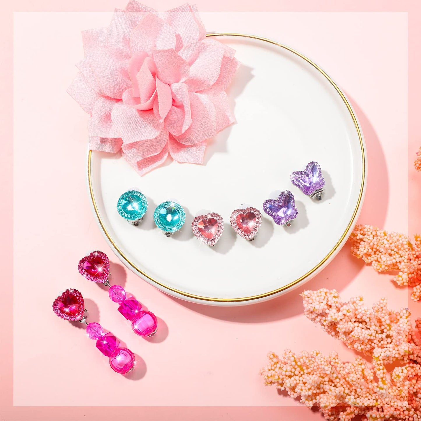 Hicarer 9 Pairs Girls Clip-On Earrings – Pretend Princess Jewelry Set in Bright Colors
