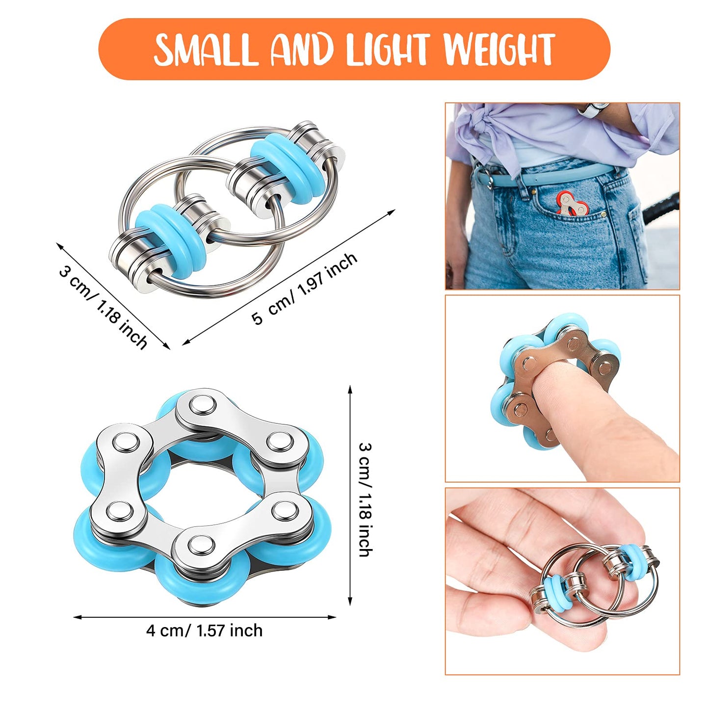 Hicarer 8-Piece Fidget Toys Set – 4 Flippy Roller Chain & 4 Six-Roller Bike Chains