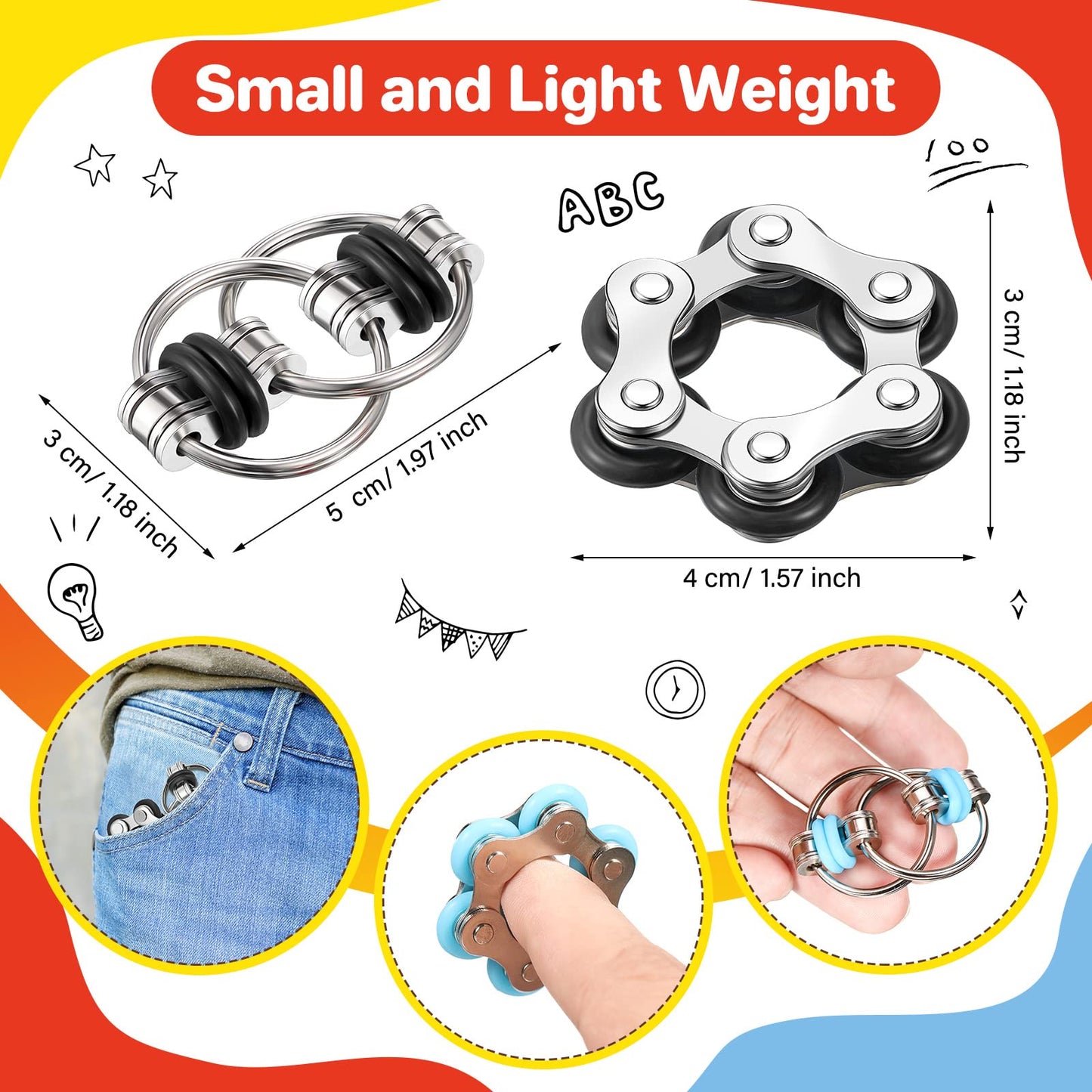 Hicarer 8-Piece Fidget Toys Set – 4 Flippy Roller Chains & 4 Six-Roller Chains, Portable Stress Relief for Adults