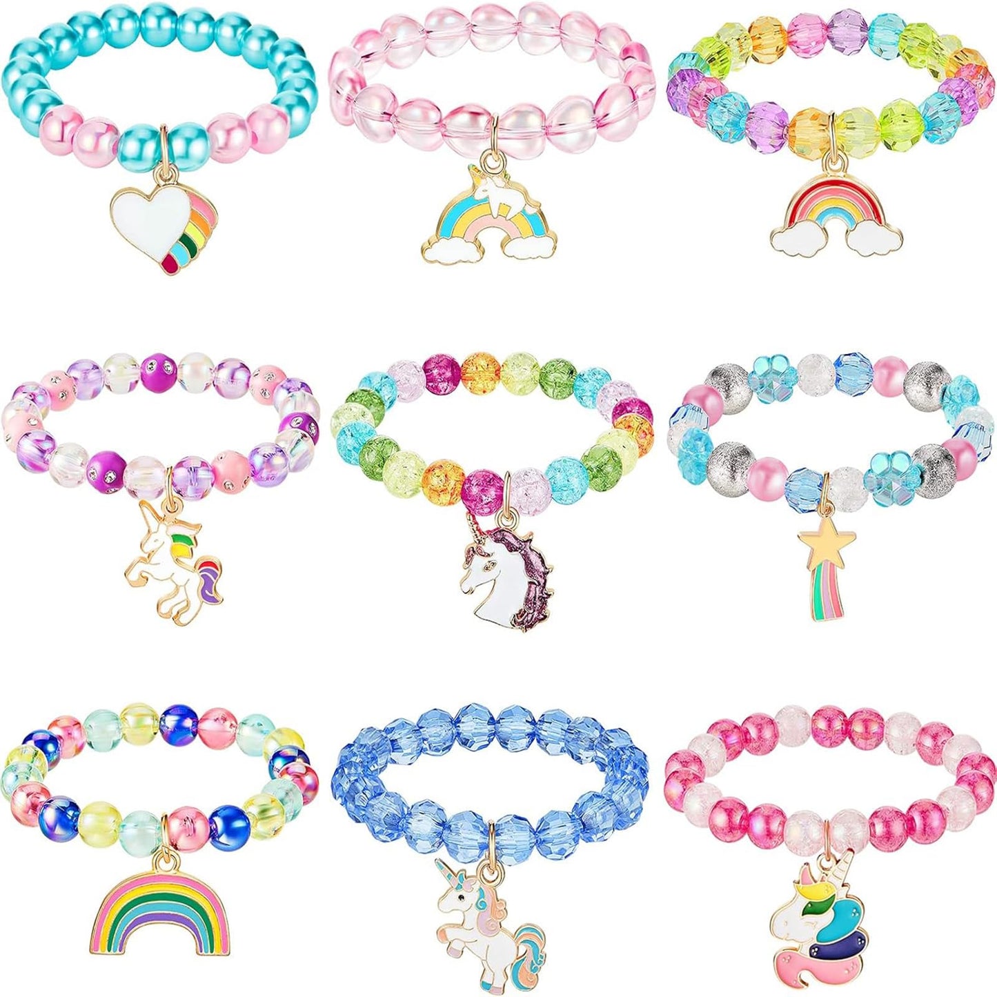 Hicarer 9 Pcs Unicorn Rainbow Beaded Bracelets – Party Favors & Elegant Style