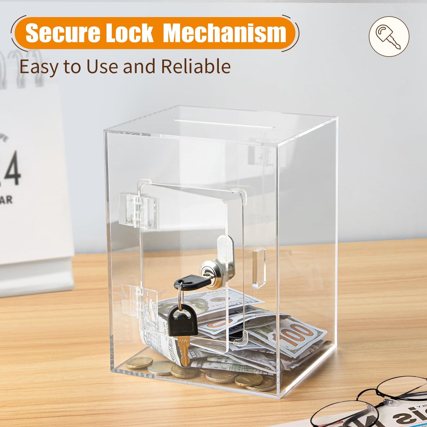 Hicocool Clear Piggy Bank with Lock – Acrylic Reusable Money Box for Adults & Kids