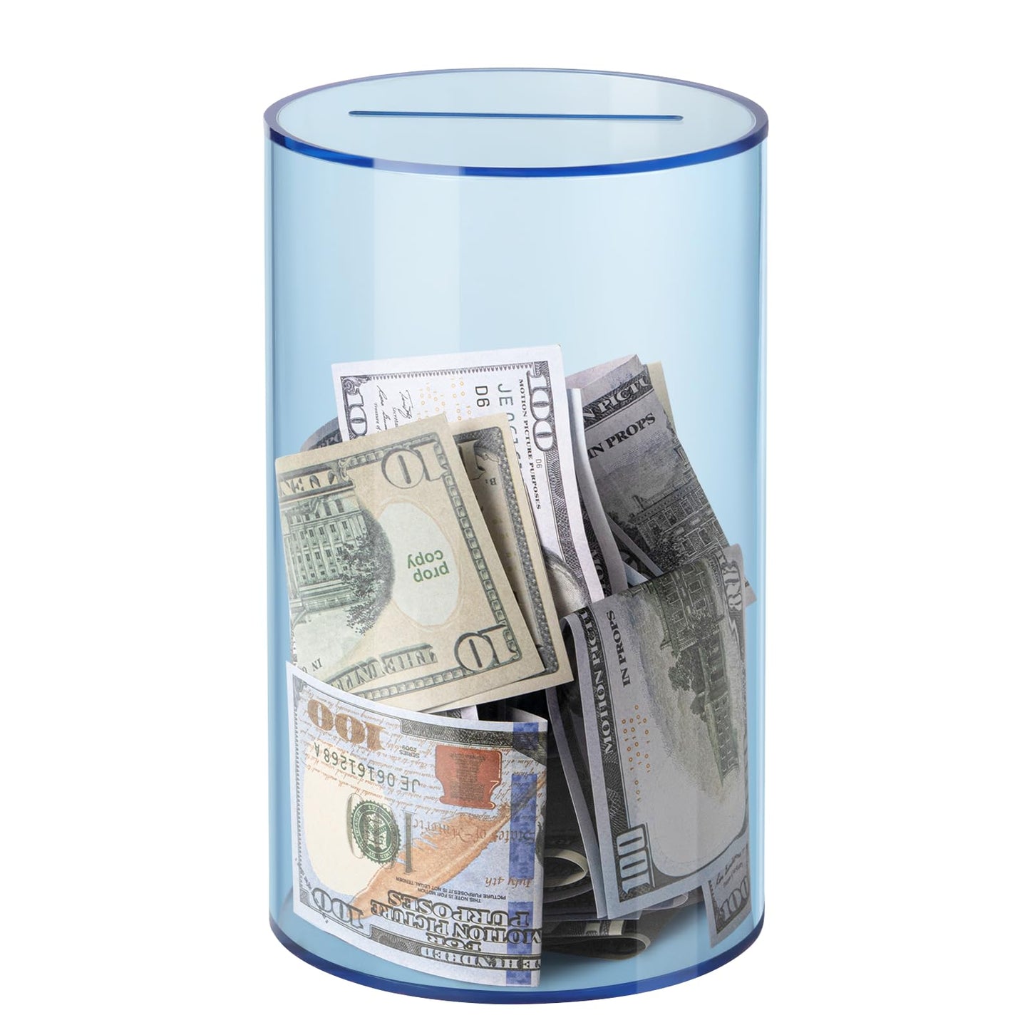 Hicocool Clear Piggy Bank – Break-to-Open Blue Acrylic Savings Jar (8"H x 5"D)