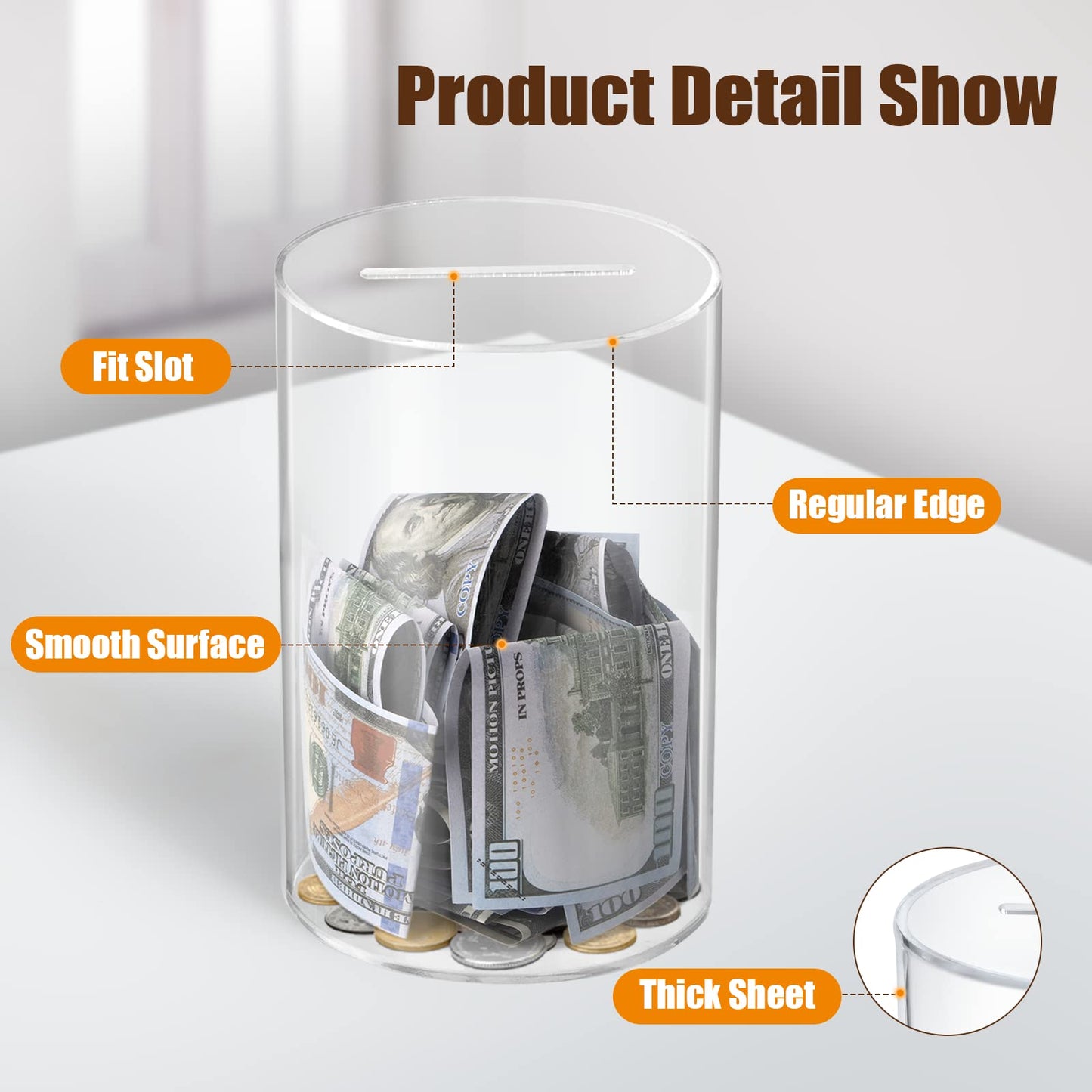 Hicocool Clear Piggy Bank – Unopenable Acrylic Savings Box (10\" H x 6\" D)