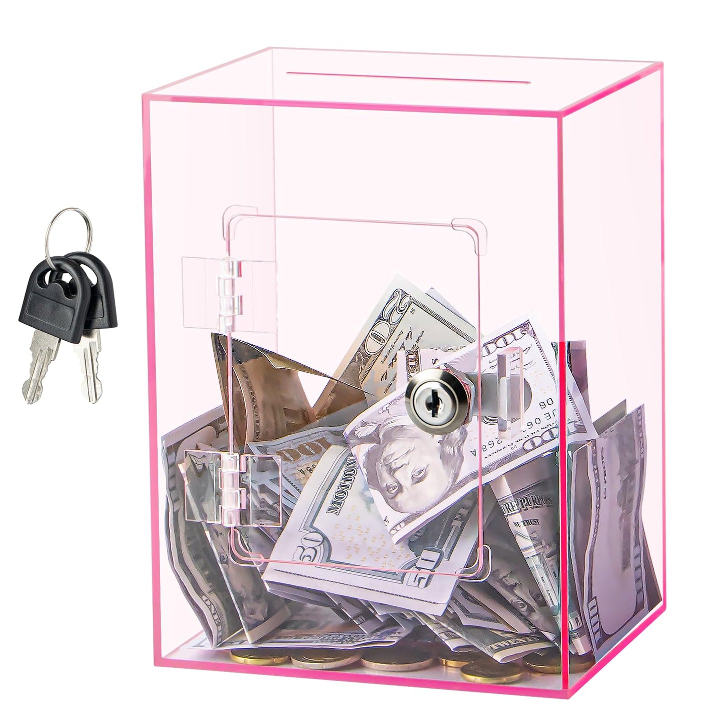 Hicocool Clear Piggy Bank with Lock – Acrylic Money Saving Box for Adults & Kids (Pink)