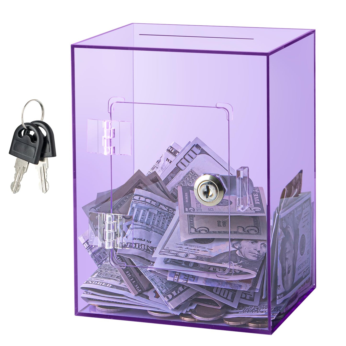 Hicocool Clear Piggy Bank with Lock – Acrylic Savings Box for Adults & Kids (Purple)
