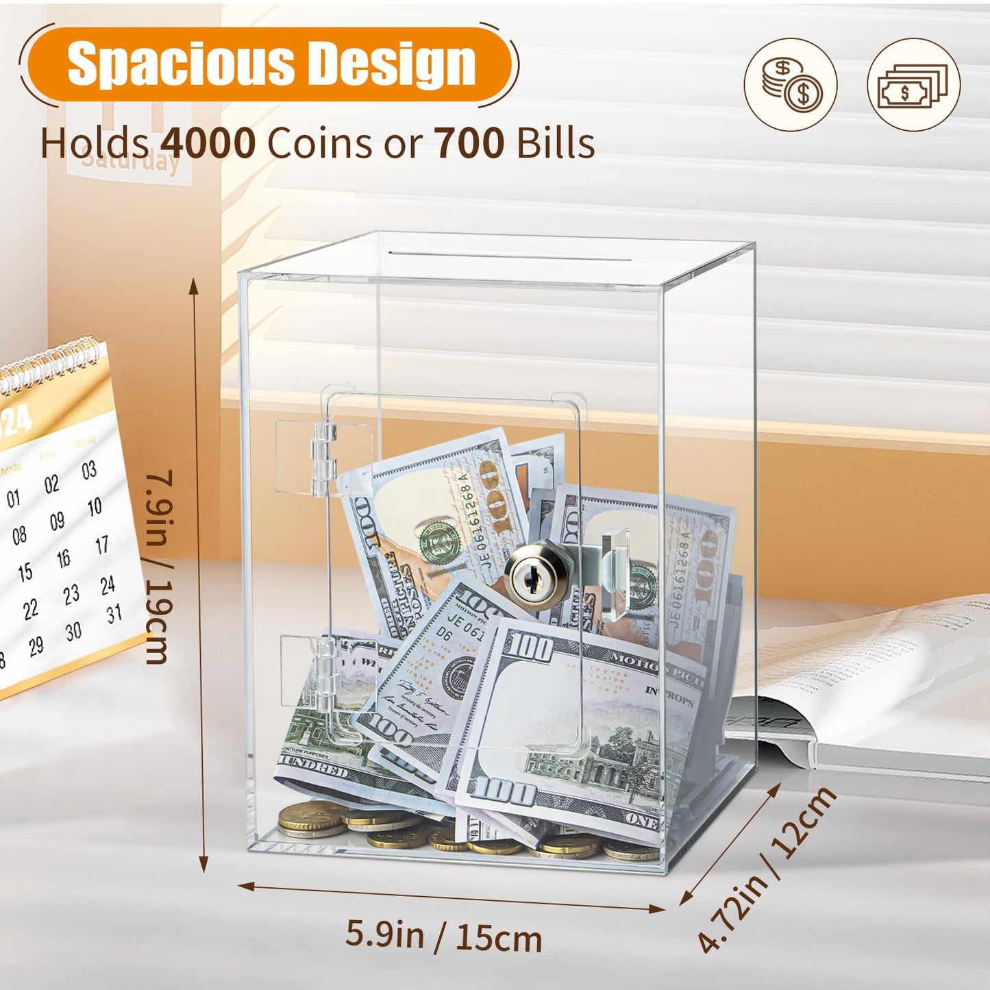 Hicocool Clear Piggy Bank with Lock – Acrylic Reusable Money Box for Adults & Kids