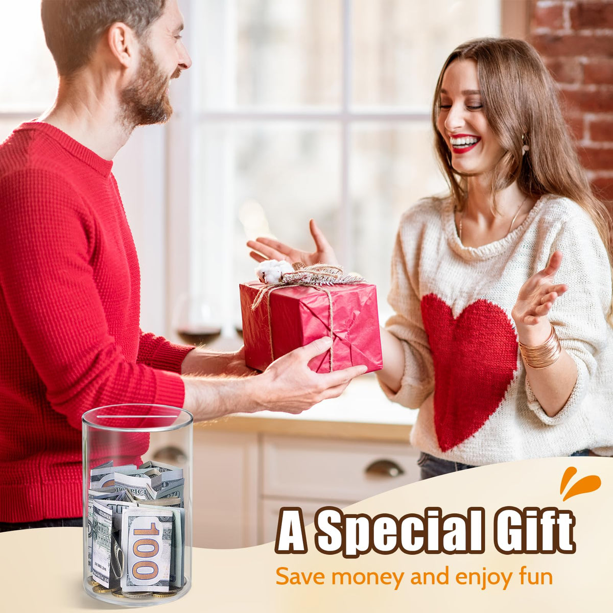 hicocool Clear Piggy Bank - Break-to-Open Acrylic Money Jar for Adults (6-inch H x 3.54-inch D)