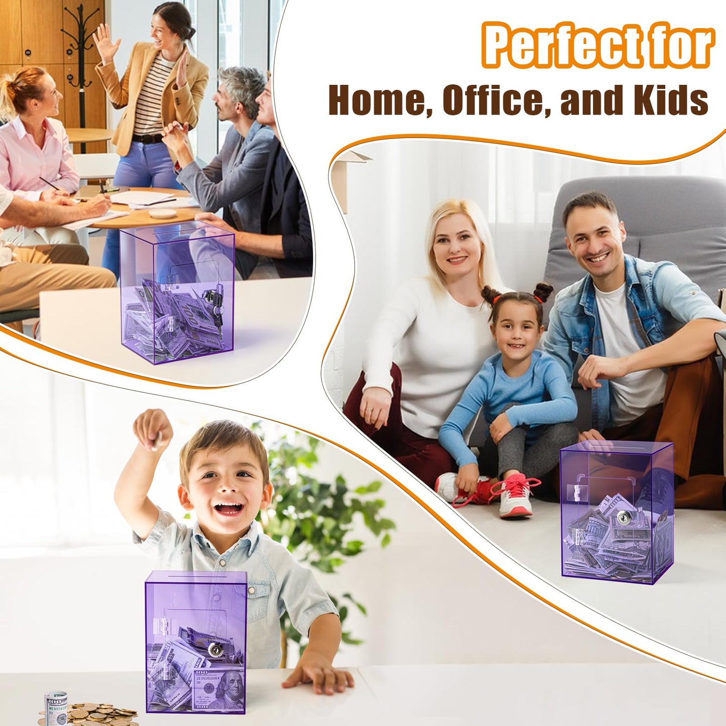 Hicocool Clear Piggy Bank with Lock – Acrylic Savings Box for Adults & Kids (Purple)