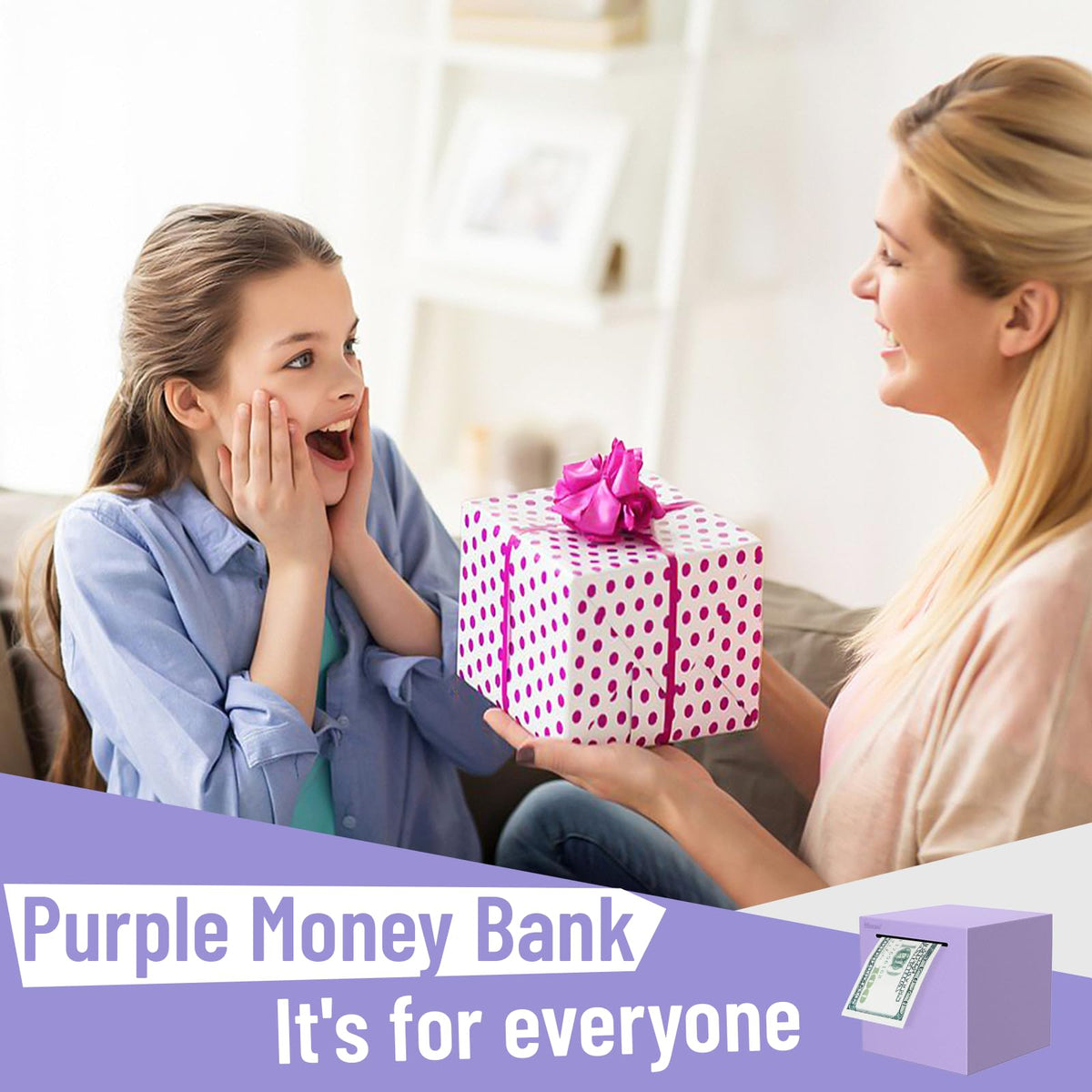 Hicocool Piggy Bank for Adults – Break-to-Open, Unbreakable Stainless Steel, Purple Palm Size