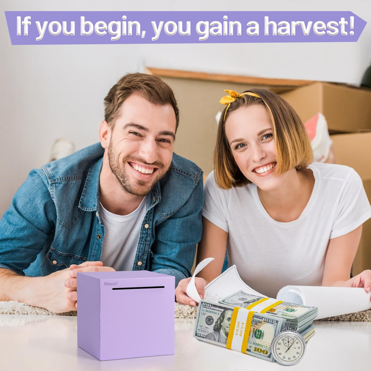 Hicocool Piggy Bank for Adults – Break-to-Open, Unbreakable Stainless Steel, Purple Palm Size