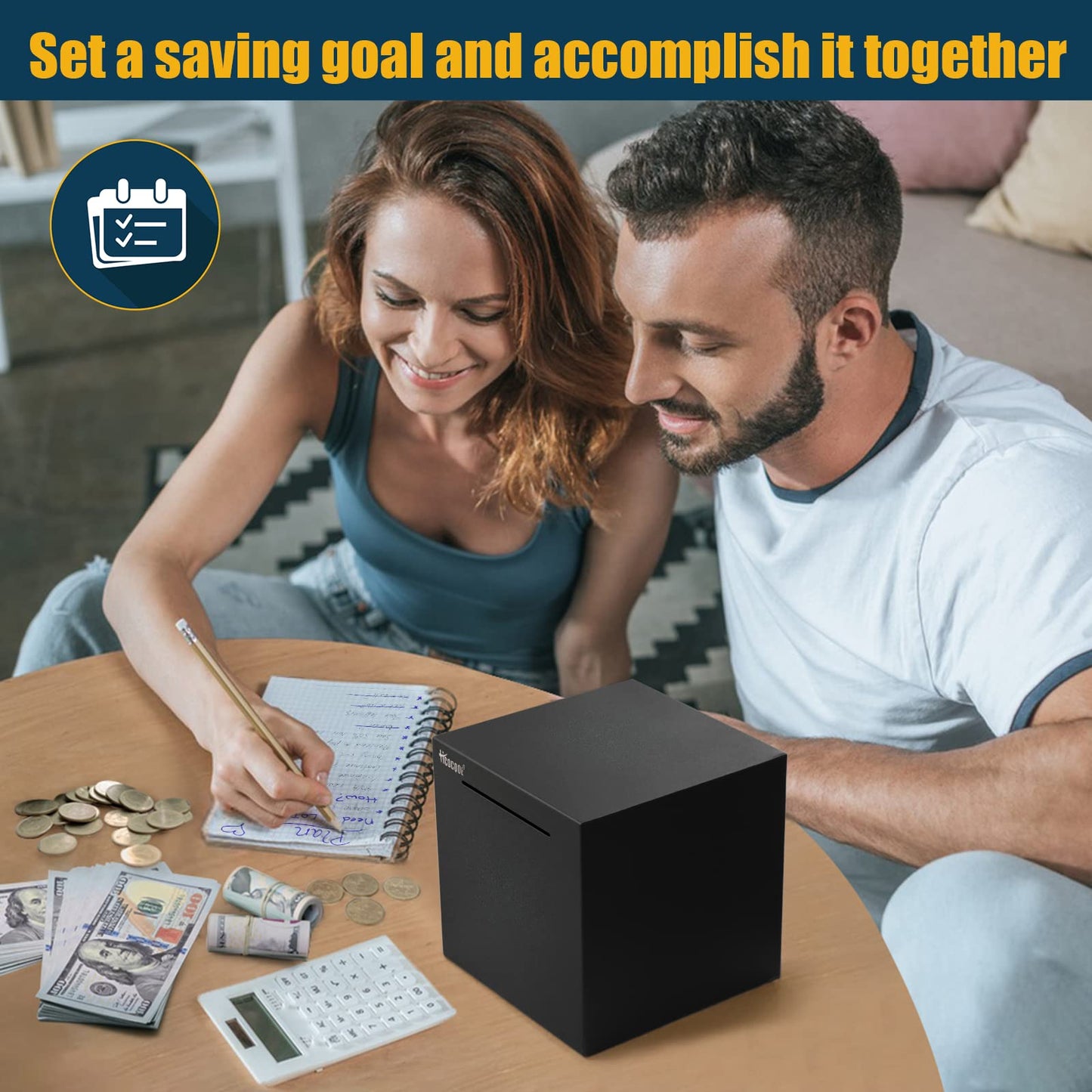 hicocool Piggy Bank for Adults – Stainless Steel Unbreakable Money Box (5.9 in, Black)