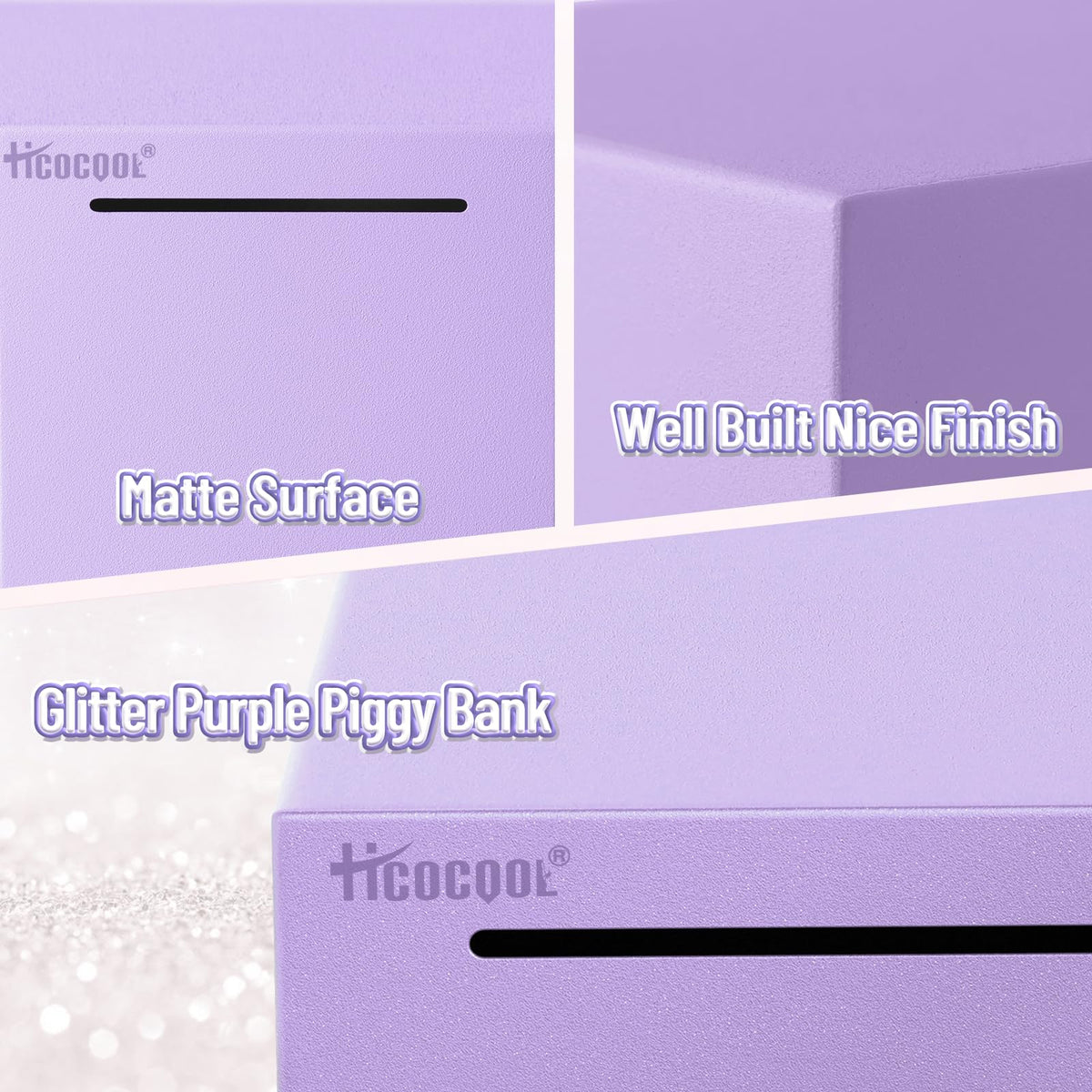 Hicocool Piggy Bank for Adults – Break-to-Open, Unbreakable Stainless Steel, Purple Palm Size