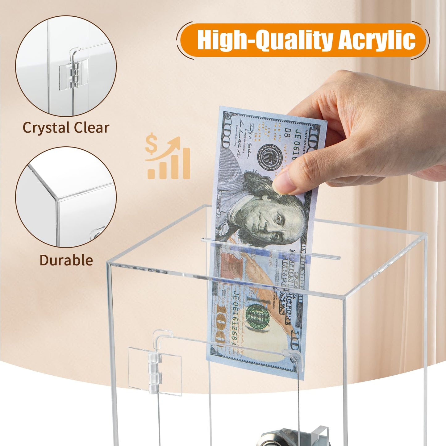 Hicocool Clear Piggy Bank with Lock – Acrylic Reusable Money Box for Adults & Kids