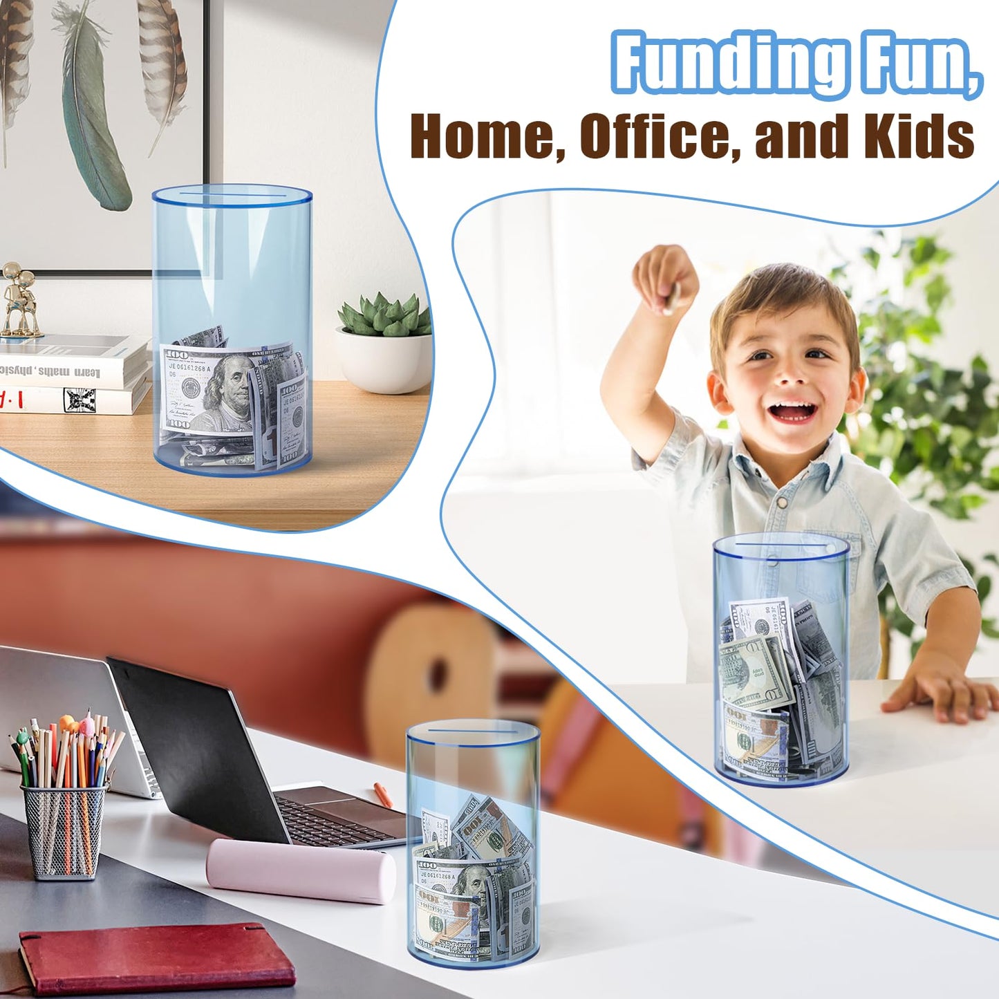 Hicocool Clear Piggy Bank – Break-to-Open Blue Acrylic Savings Jar (8"H x 5"D)
