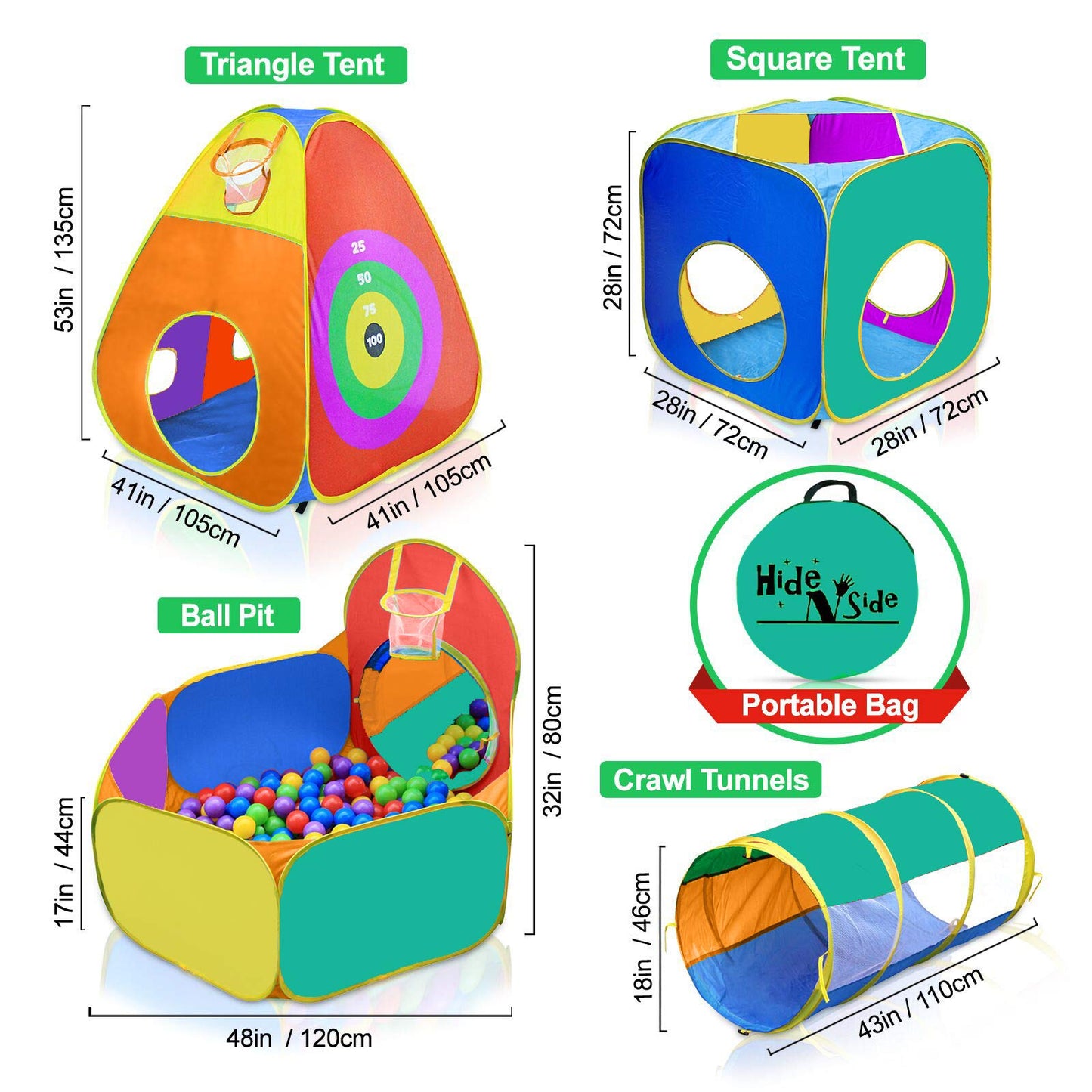 Hide N Side Gift for Toddlers: Ball Pit, Play Tent & Tunnels – Fun Indoor Toy for 3-6 Year Olds