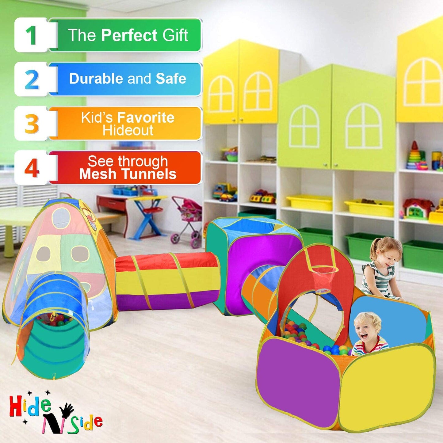 Hide N Side Gift for Toddlers: Ball Pit, Play Tent & Tunnels – Fun Indoor Toy for 3-6 Year Olds