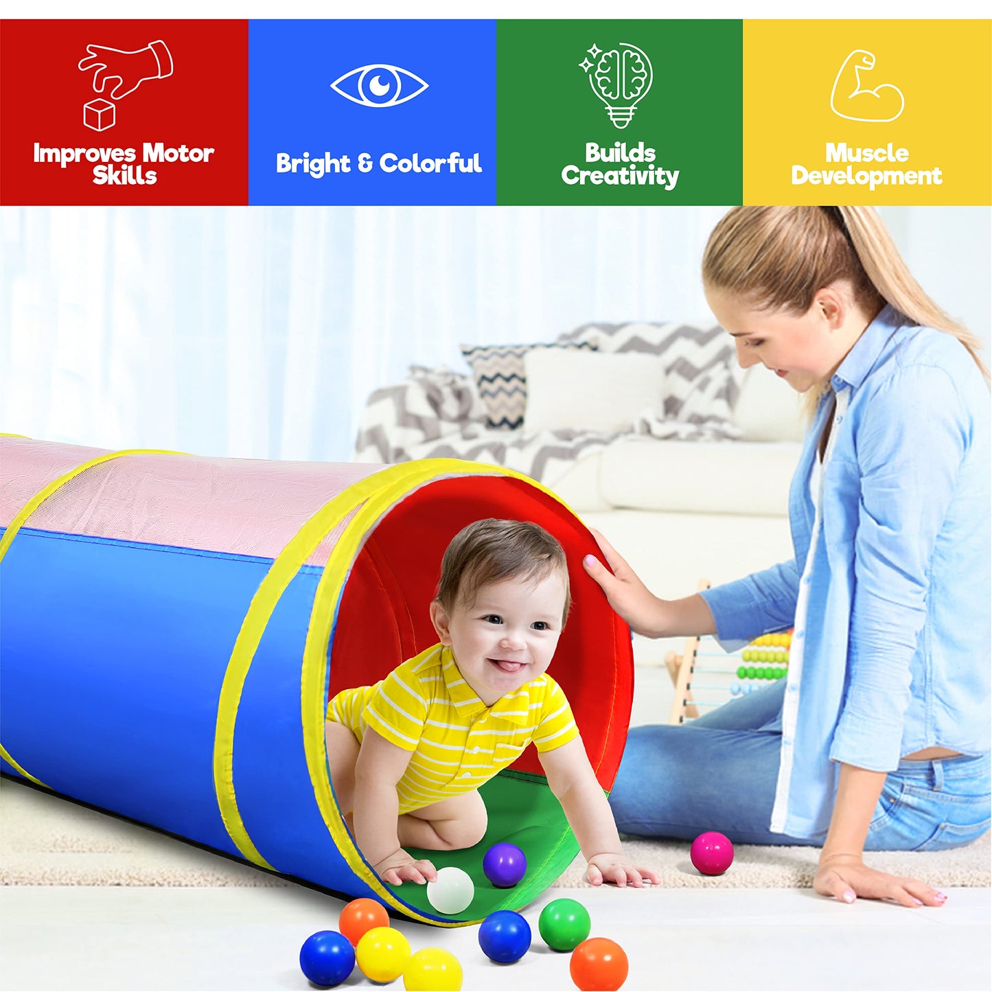 Hide N Side 6ft Crawl Through Play Tunnel – Pop-Up Indoor & Outdoor Tunnel for Kids and Pets