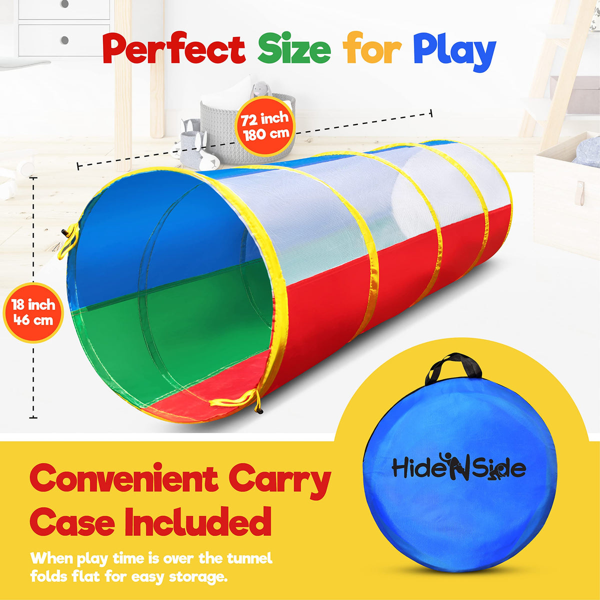 Hide N Side 6ft Crawl Through Play Tunnel – Pop-Up Indoor & Outdoor Tunnel for Kids and Pets