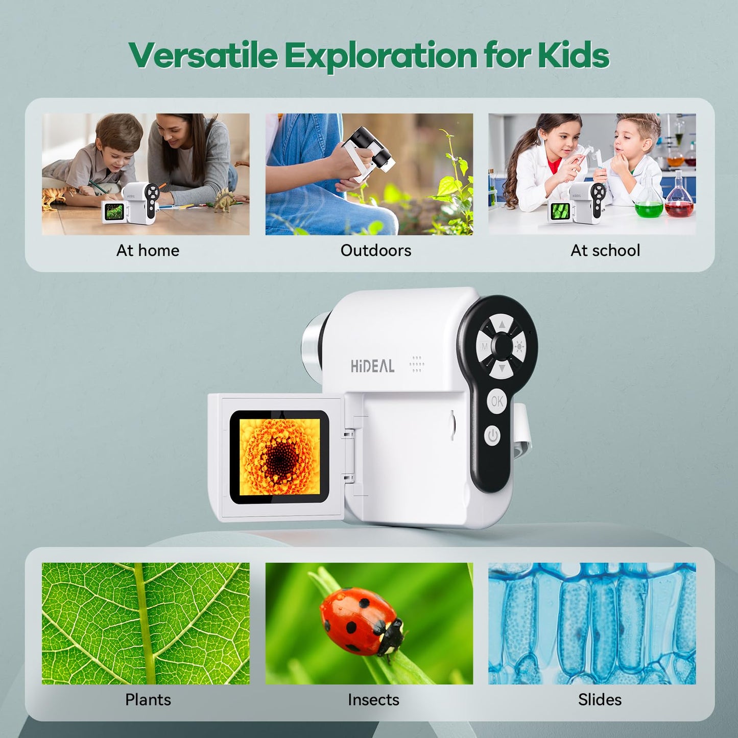Hideal HP20 3-in-1 Kids Microscope | Portable Mini Scope with 100x-1000x Magnification | 32GB Included