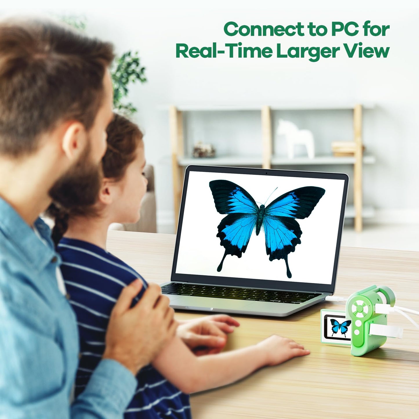 Hideal HP20 IPS Microscope for Kids – 3-in-1 Portable Mini Scope (100X-1000X), 32GB, Green