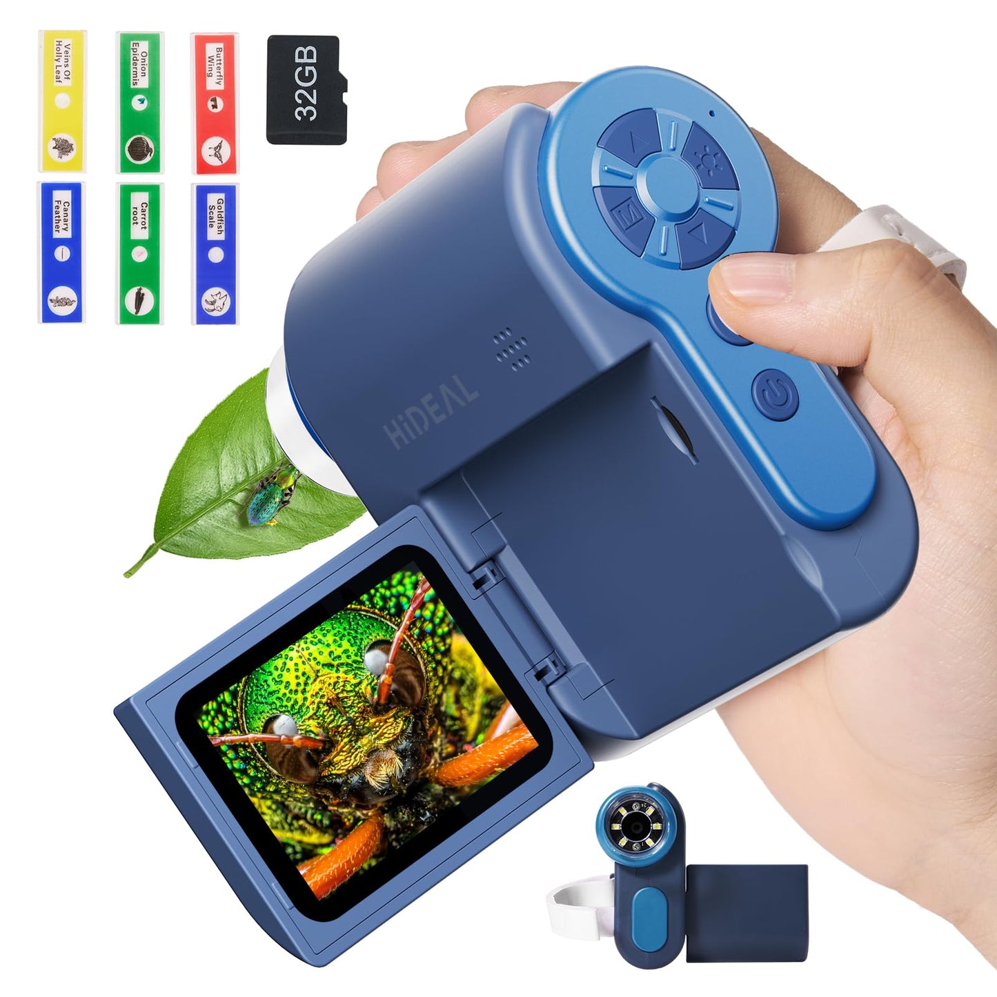 Hideal HP20 IPS Microscope for Kids - 3-in-1 Mini Scope, 100x-1000x, 32GB, Blue