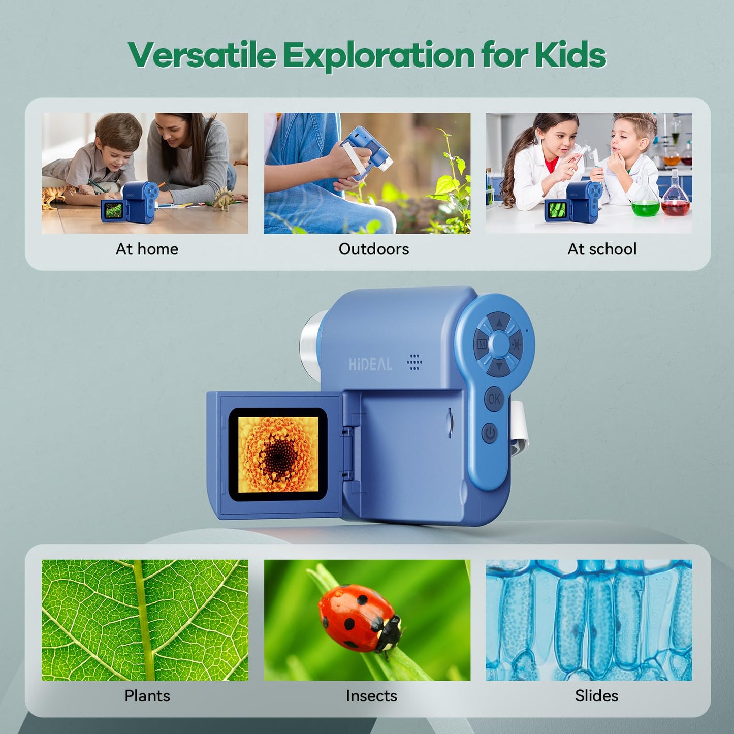 Hideal HP20 IPS Microscope for Kids - 3-in-1 Mini Scope, 100x-1000x, 32GB, Blue