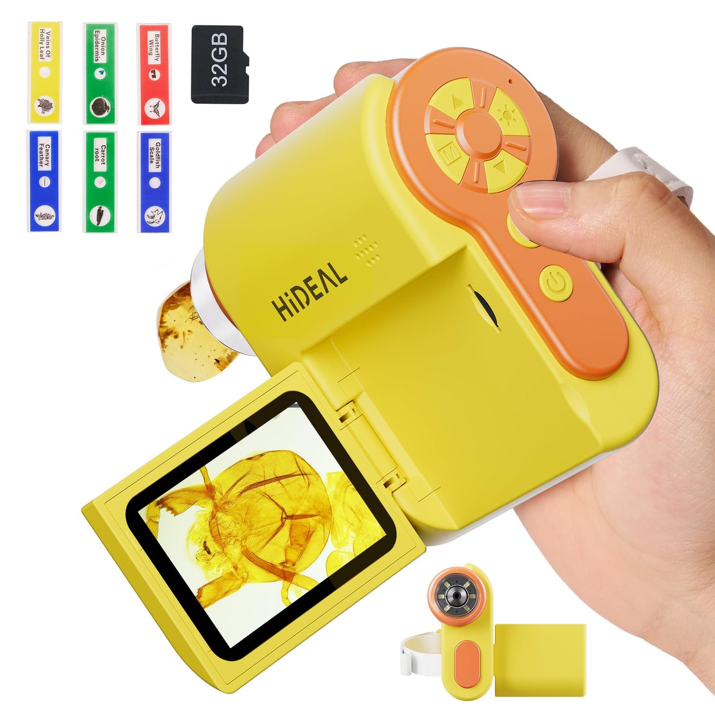 Hideal HP20 IPS Microscope for Kids – 3-in-1 Portable Mini Scope, 32GB, Yellow