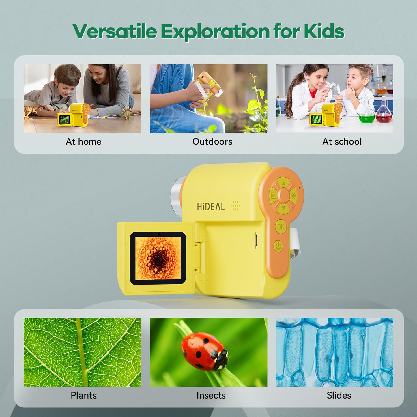 Hideal HP20 IPS Microscope for Kids – 3-in-1 Portable Mini Scope, 32GB, Yellow