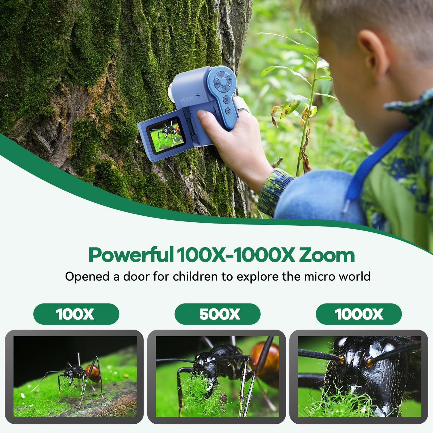 Hideal HP20 IPS Microscope for Kids - 3-in-1 Mini Scope, 100x-1000x, 32GB, Blue