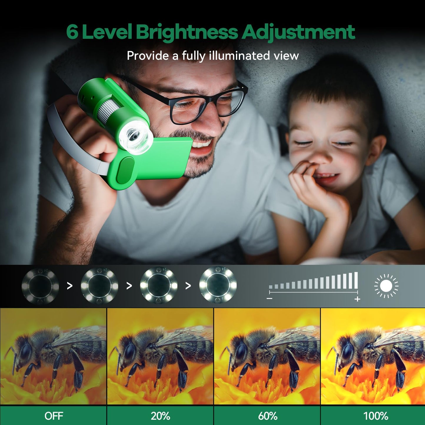 Hideal HP20 IPS Microscope for Kids – 3-in-1 Portable Mini Scope (100X-1000X), 32GB, Green
