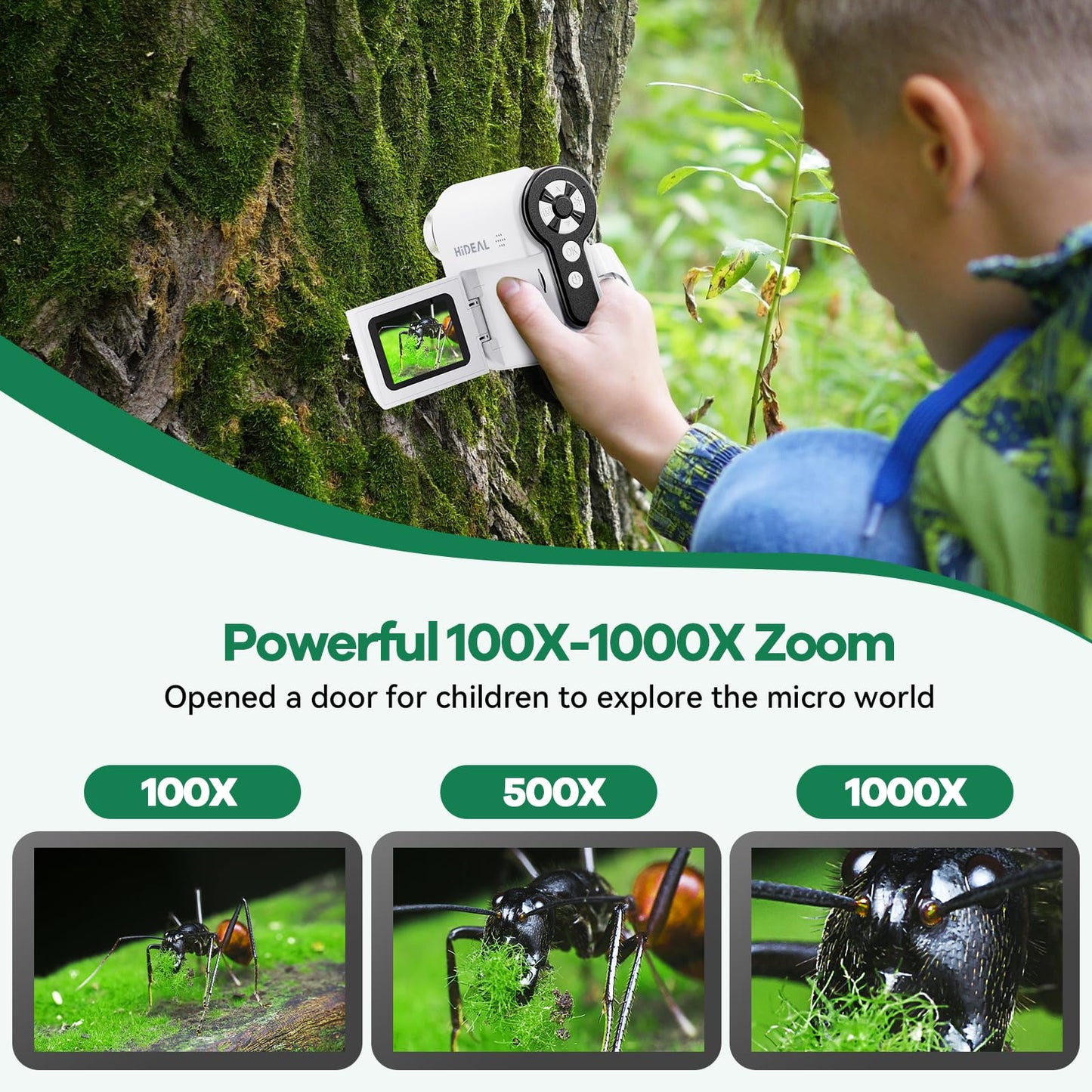 Hideal HP20 3-in-1 Kids Microscope | Portable Mini Scope with 100x-1000x Magnification | 32GB Included