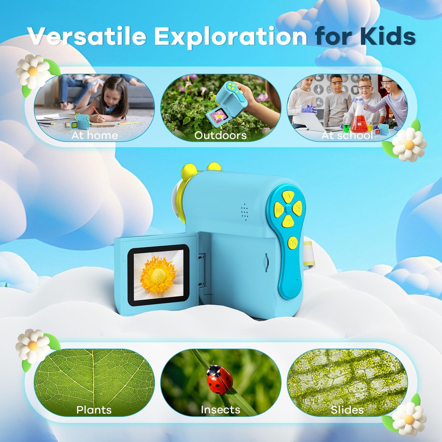Hideal HP60 IPS Microscope for Kids | Auto On/Off 3-in-1 2-Inch Portable MiniScope – Blue