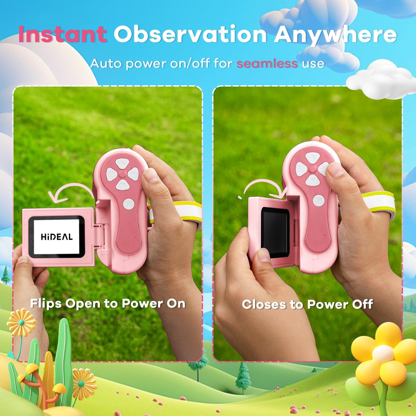 Hideal HP60 IPS Kids Microscope - Auto On/Off, 3-in-1 Mini Scope, 2-Inch Pink