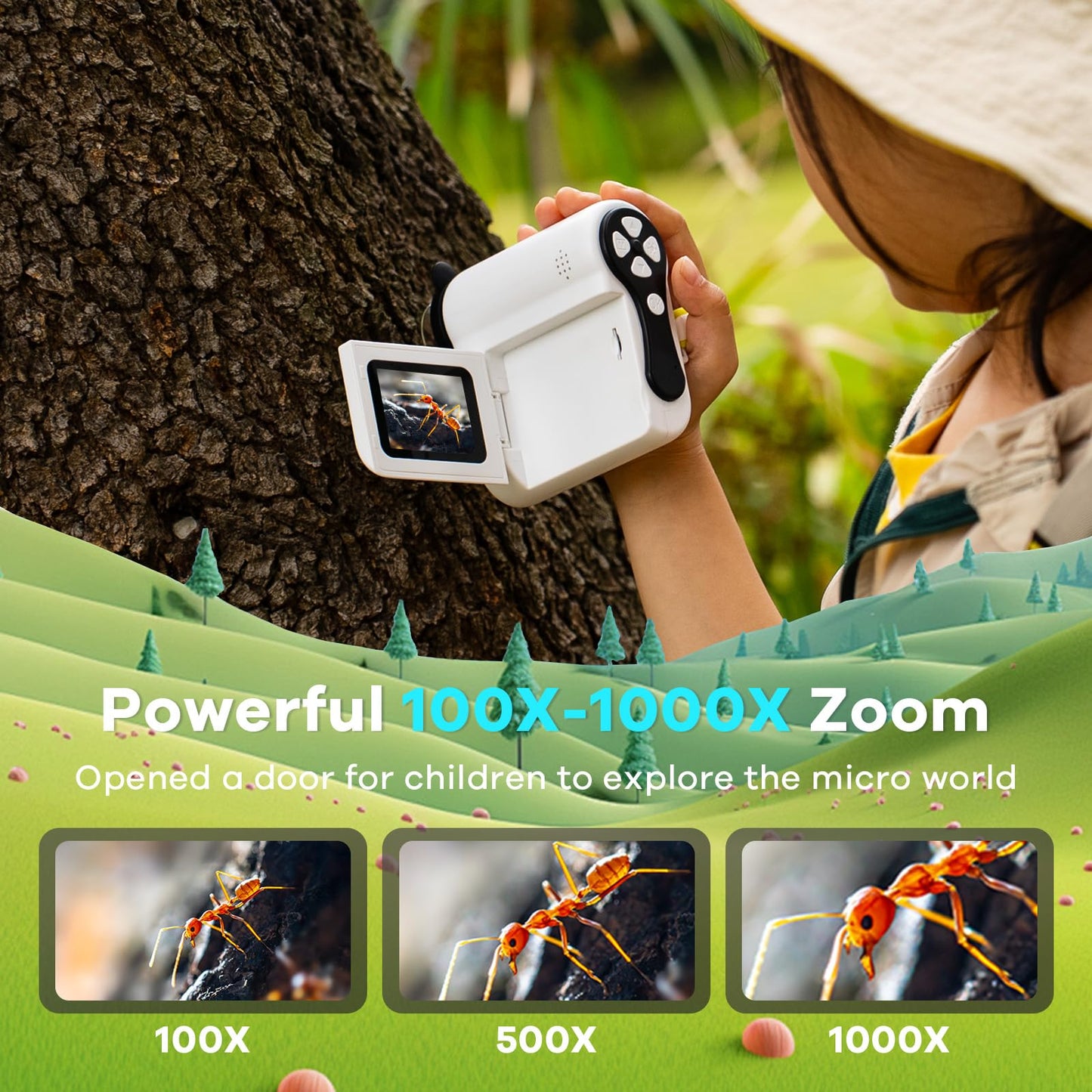 Hideal HP60 IPS Microscope for Kids – Auto On/Off 3-in-1 Portable Miniscope (PC View) – White