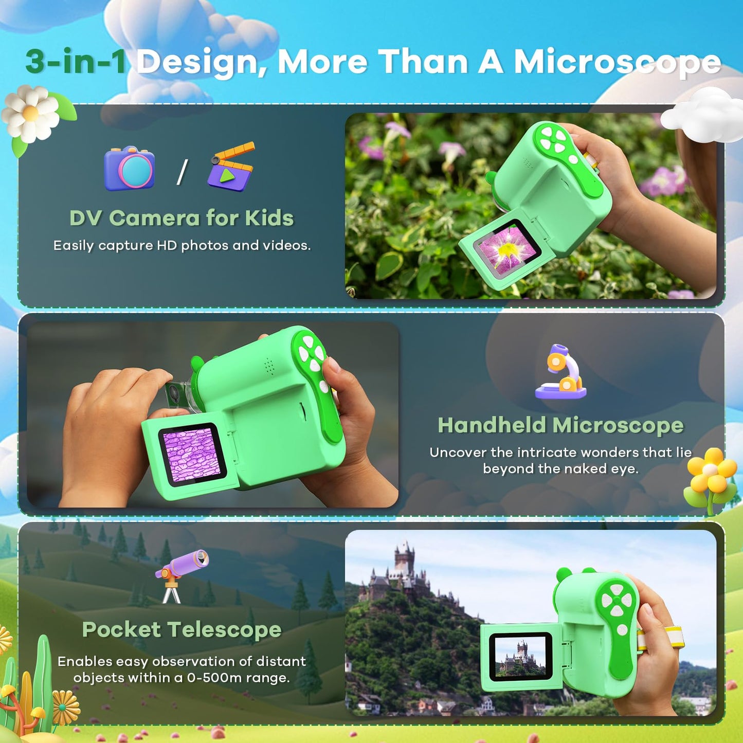 Hideal HP60 IPS Microscope for Kids – Auto On/Off, 3-in-1 Portable Miniscope, PC View