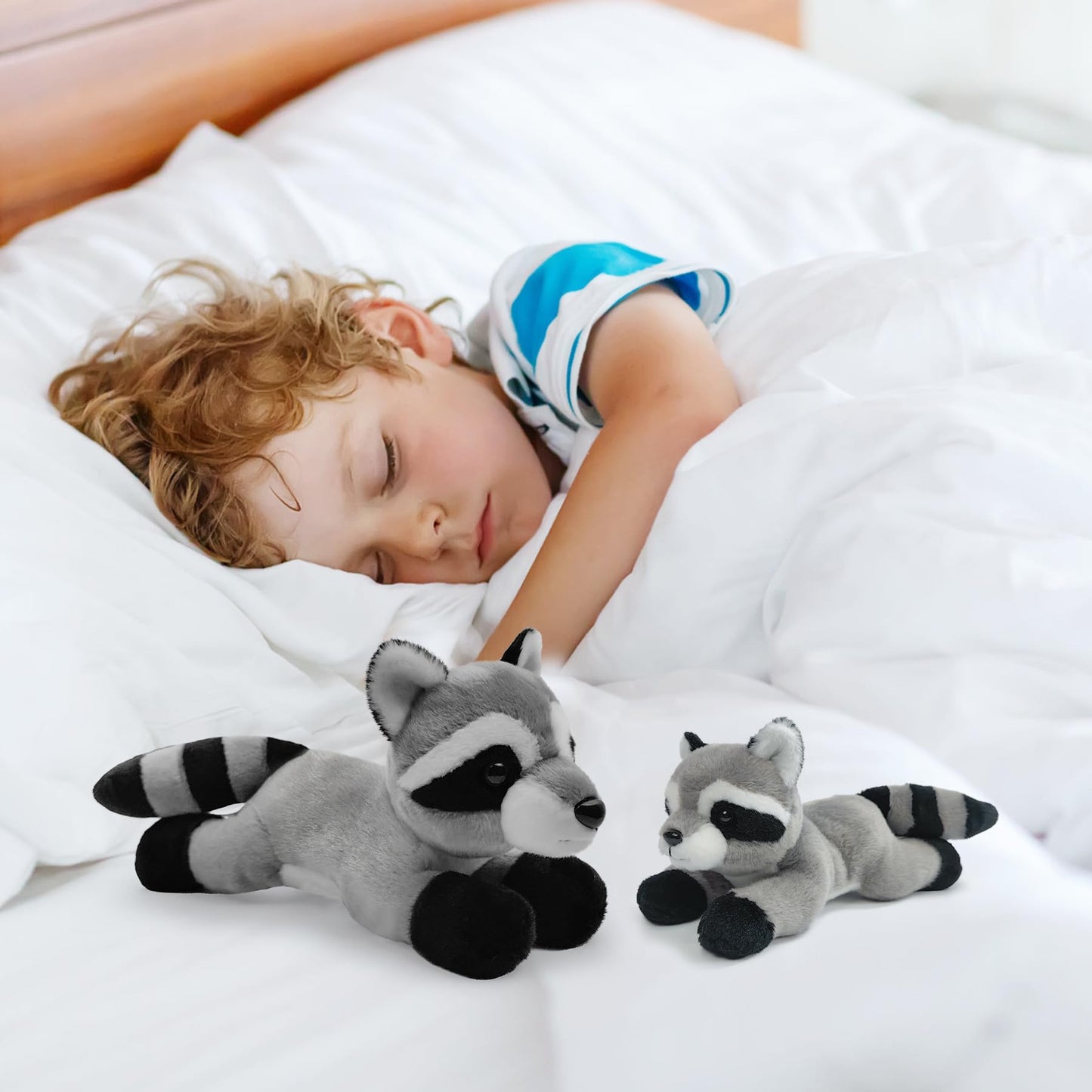 Hideekoog 12-Inch Lying-Down Raccoon Plush – Soft Realistic Toy for Kids