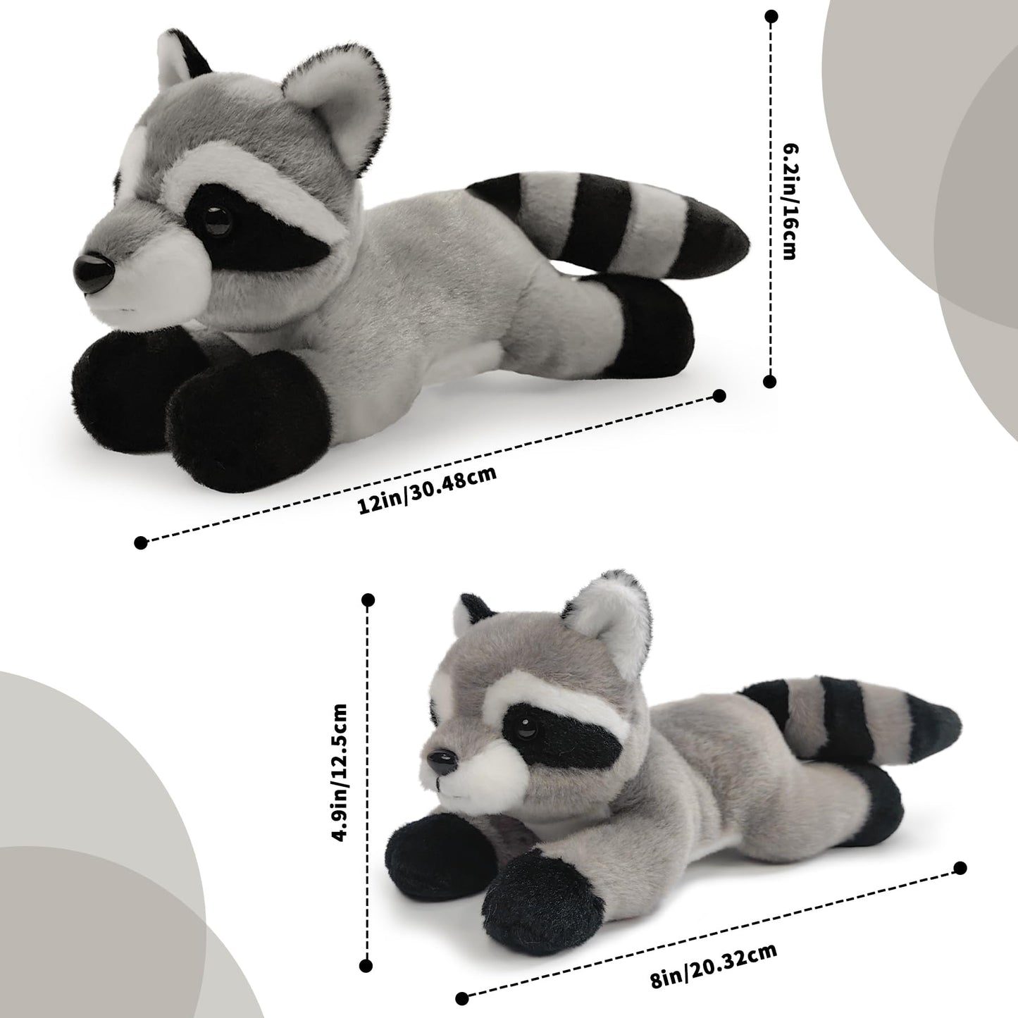 Hideekoog 12-Inch Lying-Down Raccoon Plush – Soft Realistic Toy for Kids