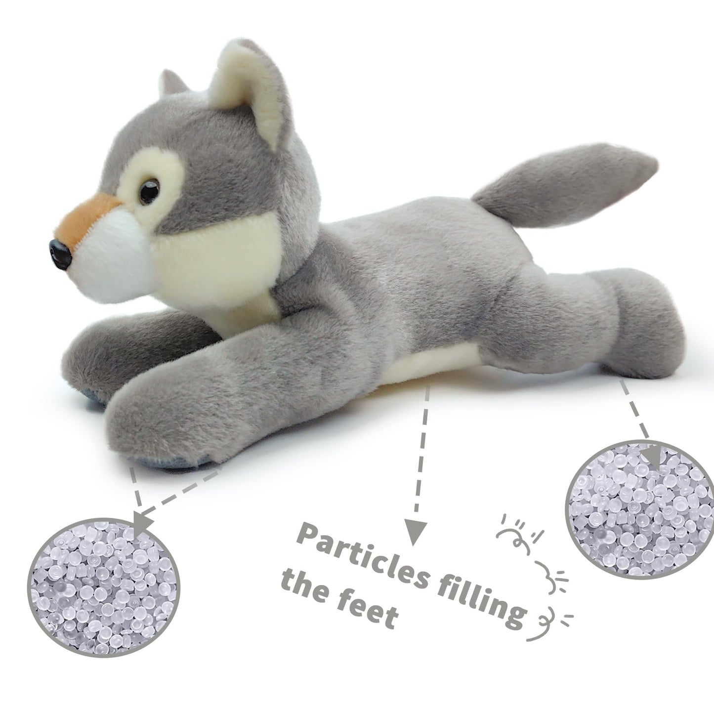 Hideekoog Wolf Stuffed Animal – 12-Inch Realistic Plush Toy for Kids (Lying-Down)