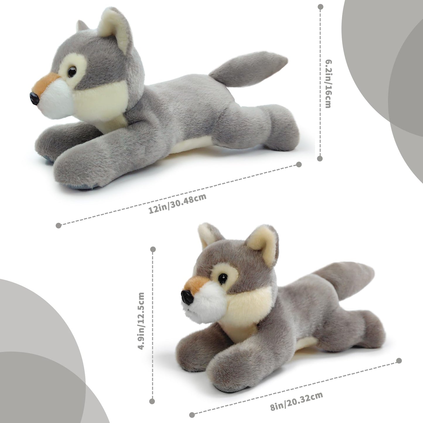 Hideekoog Wolf Stuffed Animal – 12-Inch Realistic Plush Toy for Kids (Lying-Down)