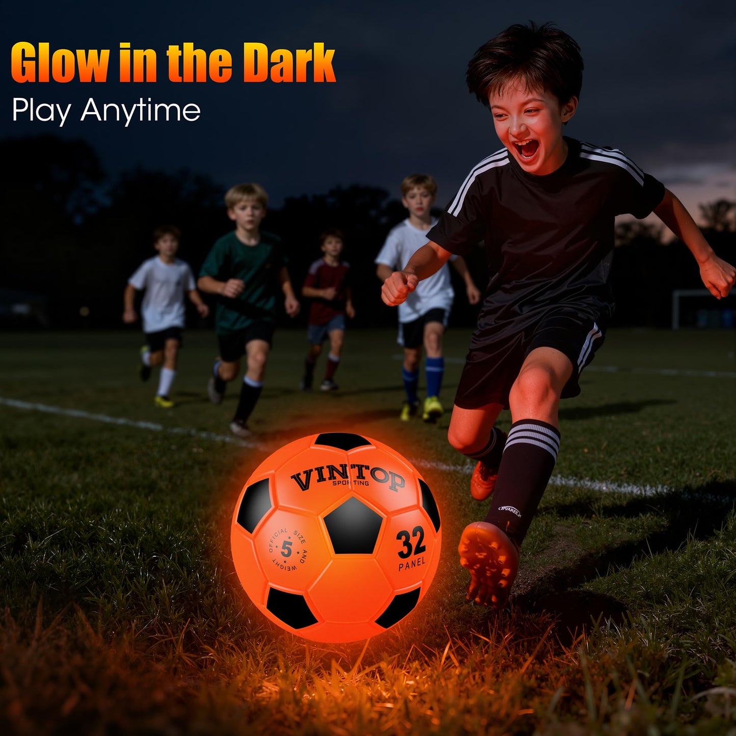 HIEMAO Glow in the Dark Soccer Ball – LED Size 5 for Kids 8–12 | Indoor & Outdoor Night Play