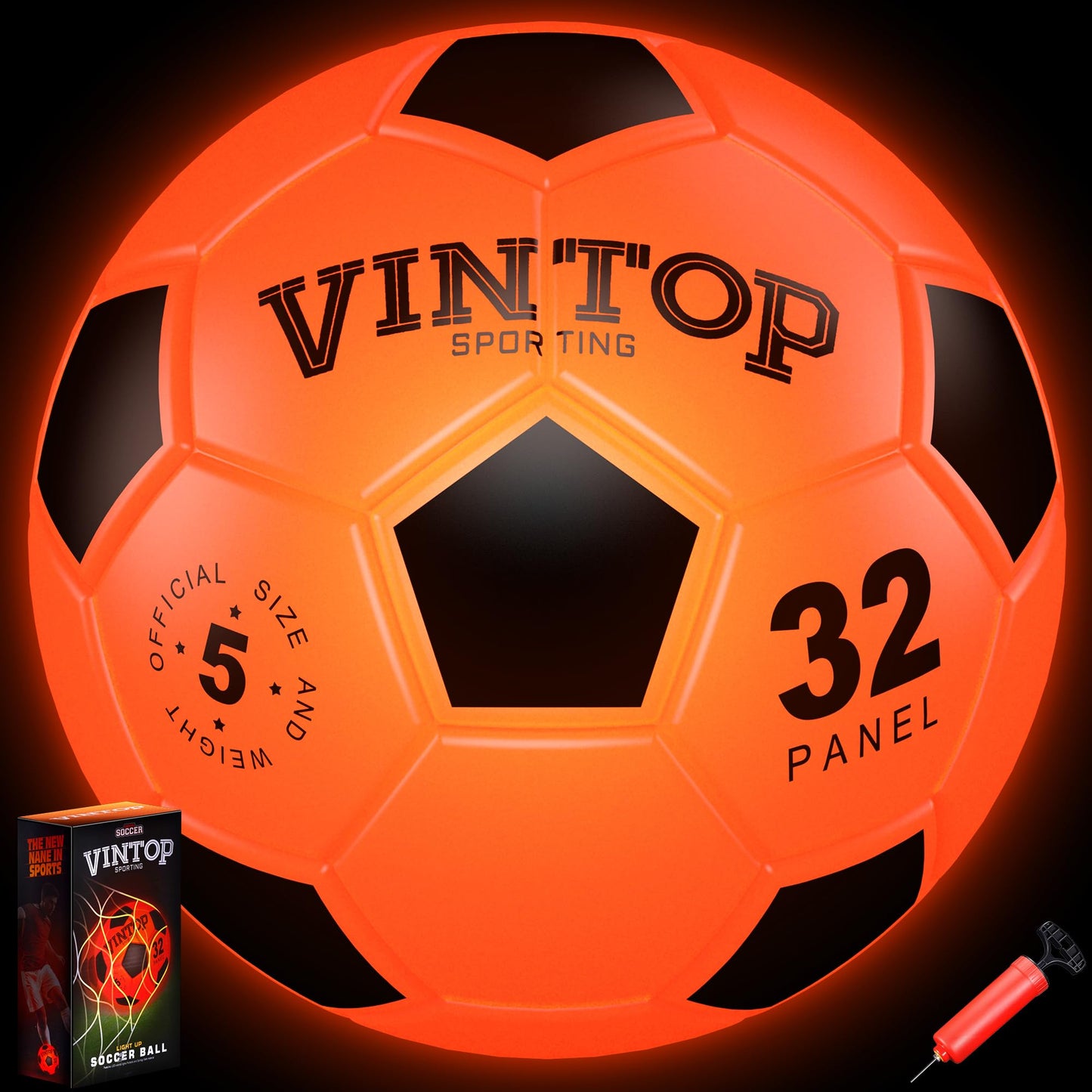 HIEMAO Glow in the Dark Soccer Ball – LED Size 5 for Kids 8–12 | Indoor & Outdoor Night Play