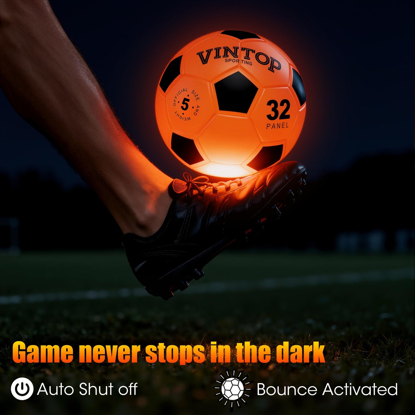 HIEMAO Glow in the Dark Soccer Ball – LED Size 5 for Kids 8–12 | Indoor & Outdoor Night Play