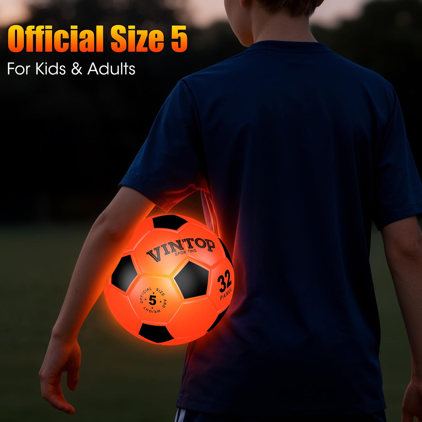 HIEMAO Glow in the Dark Soccer Ball – LED Size 5 for Kids 8–12 | Indoor & Outdoor Night Play