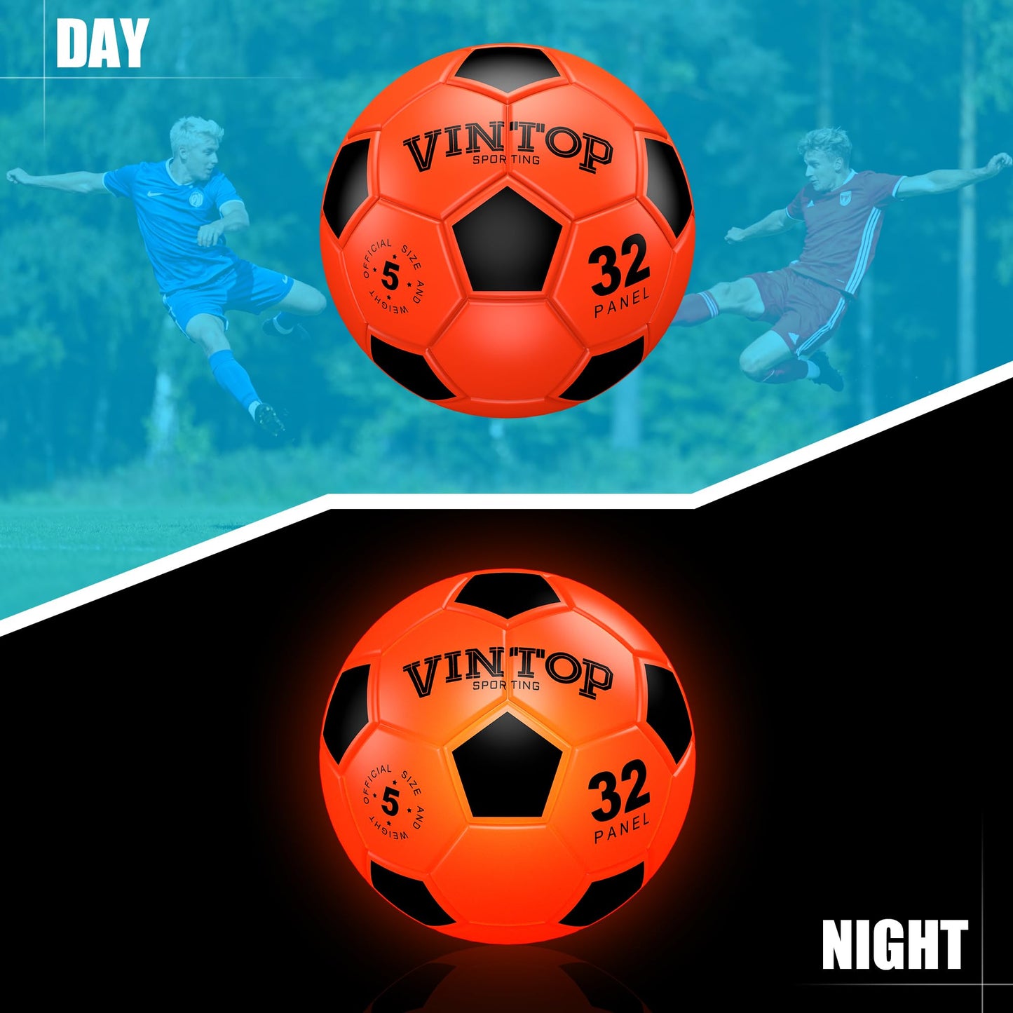 HIEMAO Glow in the Dark Soccer Ball – LED Size 5 for Kids 8–12 | Indoor & Outdoor Night Play