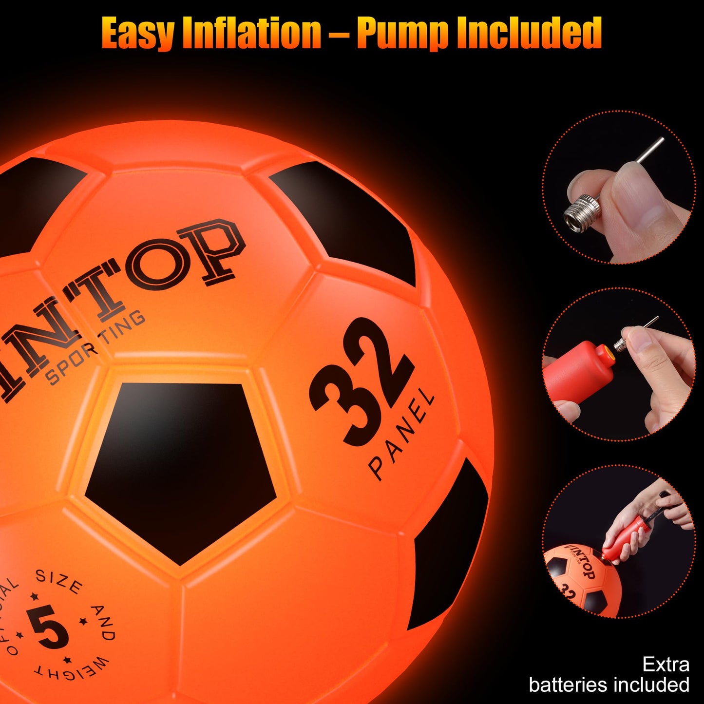 HIEMAO Glow in the Dark Soccer Ball – LED Size 5 for Kids 8–12 | Indoor & Outdoor Night Play