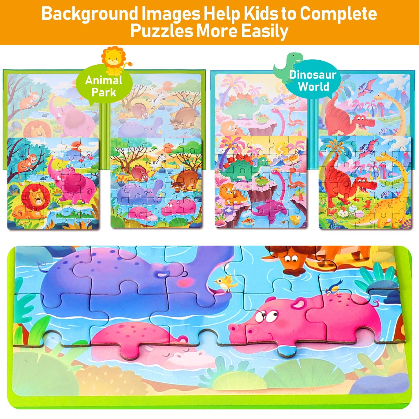 Hieoby Magnetic Puzzles for Kids 3-5 | Two-Book Dinosaur & Animal Puzzle Set