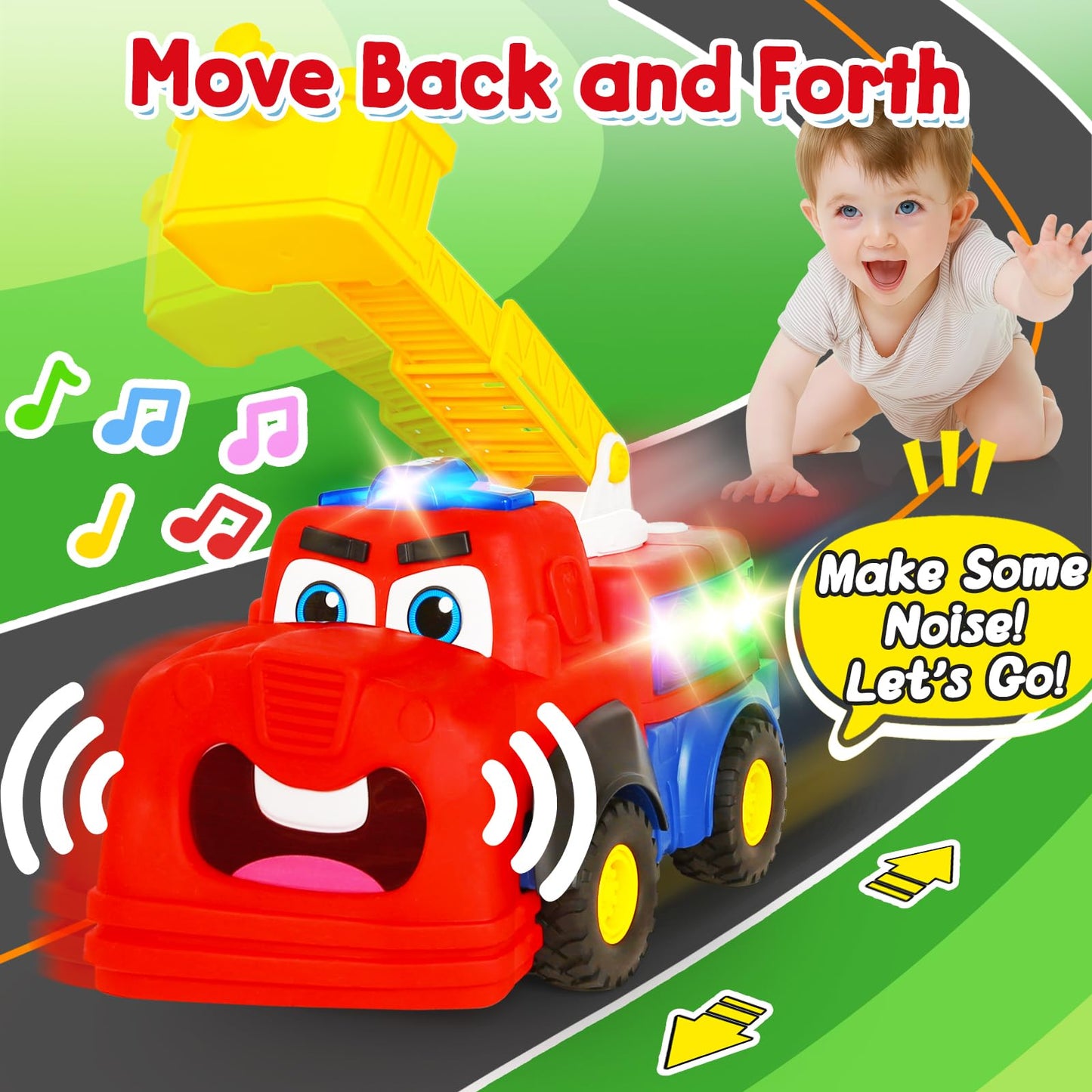 Hieoby Interactive Talking Fire Truck Toy for Toddlers 1-3 — Realistic Sirens, Lights, Songs & Recording